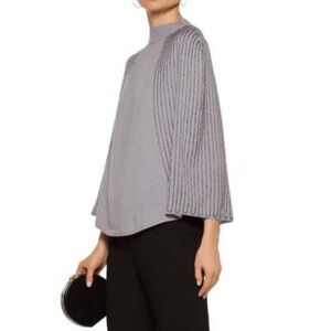 Halston Heritage Cashmere Gray Poncho Sweater with Bead Detailing.